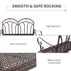 Outdoor Iron Rocking Chair-Bronze Red - 5