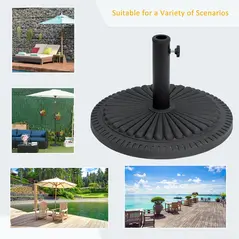 Outsunny 14kg Round Cement Parasol Base Umbrella Weight Stand Holder Fits Φ35mm,Φ38mm,Φ48mm Pole for Patio Outdoor Garden - Black - 7