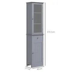 kleankin Bathroom Storage Cabinet with 3-tier Shelf Drawer Door, Floor Cabinet Free Standing Tall Slim Side Organizer Shelves, Grey - 3