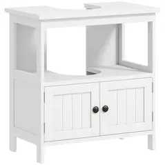 kleankin Pedestal Under Sink Cabinet with Double Doors, Modern Bathroom Vanity Storage Unit with Shelves, White - 1