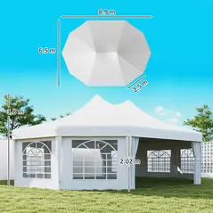 Outsunny 10 Sides Decagonal Garden Gazebo Marquee Party Tent Wedding Canopy Outdoor Heavy Duty Metal Frame (8.9m x 6.5m) - White - 3
