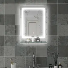 kleankin Large Vanity Mirror with Lights and Shelf, Illuminated bathroom Mirror with 3 Colour Brightness, Smart Touch, Anti-Fog - 2