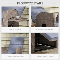 Outsunny 148° Reclining Rattan Garden Armchair, with Footrest - Brown/Grey - 7