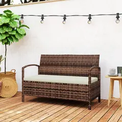Outsunny 125L Storage Garden Bench, with Cushion - Brown - 9