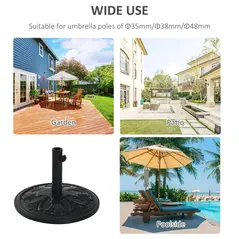 Outsunny 13kg Round Parasol Base Sun Umbrella Weight Stand Holder Patio Outdoor Garden, Black - 6