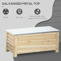 Outsunny 155L Outdoor Storage Box with Metal Top and Shutter Walls, Wooden Outside Tool organiser Container, for Garden, terrace - 6
