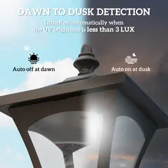 Outsunny 1.2m Solar Powered Outdoor Lamp Post - Black - 5