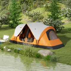 Outsunny 2 Bedroom Tent Six-man Seates Family Camping for Outdoor Adventure, Orange - 2