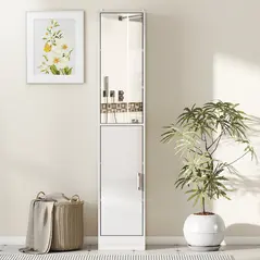 kleankin Tall Bathroom Cabinet with Mirror and Adjustable Shelf - High Gloss White - 7