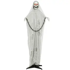 Outsunny 183 cm Life Size Halloween Animated Skeleton Grim Reaper with Glowing LED Eyes, Scary Halloween Decorations, Battery Operated, Indoor Party Props - 1