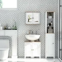 kleankin Under Sink Cabinet, Bathroom Sink Cabinet with 2 Doors, Pedestal Under Sink Design, Freestanding Bathroom Cupboard with Adjustable Shelf, White - 5