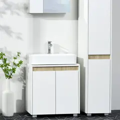 kleankin Modern Bathroom Sink Cabinet, Floor Standing Under Sink Cabinet, Freestanding Storage Cupboard with Double Doors, White - 2