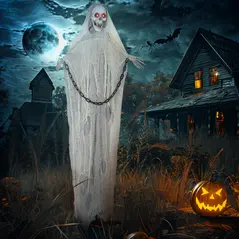 Outsunny 183 cm Life Size Halloween Animated Skeleton Grim Reaper with Glowing LED Eyes, Scary Halloween Decorations, Battery Operated, Indoor Party Props - 2