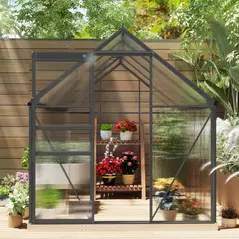 Outsunny 190 x 253 cm Walk-In Polycarbonate Greenhouse - Dark Grey - 8