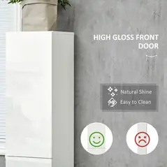 kleankin Luxury Tall Bathroom Cabinet with High Gloss Panel, Sleek White Bathroom Cabinet with Push-to-Open Door, White - 5