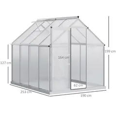 Outsunny 190 x 253 cm Walk-In Polycarbonate Greenhouse - Silver-Tone - 3