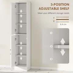 kleankin Tall Bathroom Cabinet with Mirror and Adjustable Shelf - High Gloss White - 5