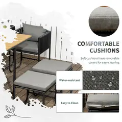 Outsunny 10 Seater Rattan Cube Garden Furniture Set, Rattan Dining Set with Cushions, Outdoor Dining Table and Chairs with 6 Armchairs, 4 Stools, Rectangular Wood Grain Plastic Top Table, Black - 5