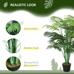 Outsunny 125cm/4FT Artificial Palm Plant Decorative Tree with Nursery Pot, Fake Plastic Indoor Home Office Décor, Green - 5