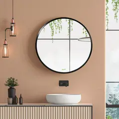 kleankin Round Bathroom Mirror, Modern Wall-mounted Makeup Mirror with Aluminium Frame for Washroom Living Room, Black, 40x40 cm - 2