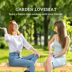 Outsunny 1 Piece 2-seater Outdoor Indoor Wooden Garden Bench Fir Patio Loveseat, 110L x 38W x 35Hcm, Natural - 4