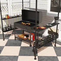 Outsunny 150 x 240cm BBQ Grill Gazebo, with Shelves - Grey - 7