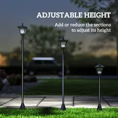 Outsunny 1.2m Solar Powered Outdoor Lamp Post - Black - 6