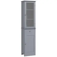 kleankin Bathroom Storage Cabinet with 3-tier Shelf Drawer Door, Floor Cabinet Free Standing Tall Slim Side Organizer Shelves, Grey - 1