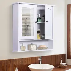 kleankin Wall-mounted Bathroom Cabinet Mirror Door Organiser Storage Shelves Living Room White - 2