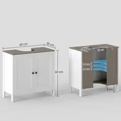kleankin Modern Bathroom Sink Cabinet, Floor Standing Under Sink Cabinet, Freestanding Storage Cupboard with Adjustable Shelf, Double Doors, Antique White - 3