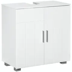 kleankin Pedestal Under Sink Cabinet, Modern Bathroom Vanity Unit, Storage Cupboard with Double Doors, Adjustable Shelf, White - 1
