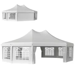 Outsunny 10 Sides Decagonal Garden Gazebo Marquee Party Tent Wedding Canopy Outdoor Heavy Duty Metal Frame (8.9m x 6.5m) - White - 1
