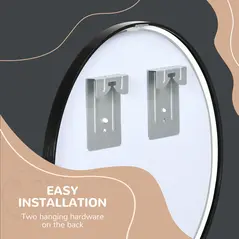 kleankin Round Bathroom Mirror, Modern Wall-mounted Makeup Mirror with Aluminium Frame for Washroom Living Room, Black, 40x40 cm - 8