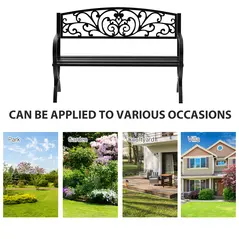 Outsunny 127L x 60W x 85H cm Powder Coated Garden Bench for Patio Backyard, Steel-Black - 6