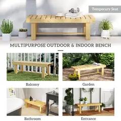 Outsunny 1 Piece 2-seater Outdoor Indoor Wooden Garden Bench Fir Patio Loveseat, 110L x 38W x 35Hcm, Natural - 7