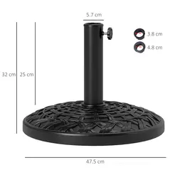 Outsunny 12kg Garden Parasol Base, Round Resin Garden Umbrella Base, Heavy Duty Parasol Stand for 38mm or 48mm Outdoor Umbrella Poles, Black - 3