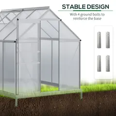 Outsunny 190 x 253 cm Walk-In Polycarbonate Greenhouse - Silver-Tone - 5