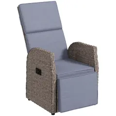 Outsunny 148° Reclining Rattan Garden Armchair, with Footrest - Brown/Grey - 1