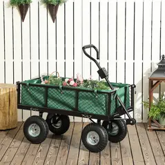 Outsunny 114L Steel Frame Garden Cart Trolley - Green - 2