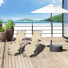 Outsunny 2 in 1 Folding Sun Lounger Reclining Garden Chair Set of 2 with 2-Level Adjustable Backrest, Outdoor Zero Gravity Recliner Garden Chairs with Head Pillow and Armrests, Beige - 2