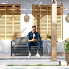 Outsunny 125L Storage Garden Bench, with Cushion - Grey - 2