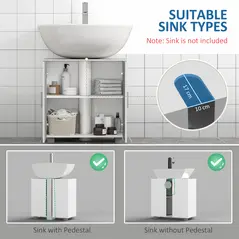 kleankin Pedestal Under Sink Cabinet, Modern Bathroom Vanity Unit, Storage Cupboard with Double Doors, Adjustable Shelf, White - 4