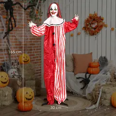 Outsunny 165 cm Life Size Halloween Animated Clown with Red Light Up Eyes, Sound Activated Moving Body, Scary Clown Halloween Decorations, Battery Operated, Indoor Party Props - 3