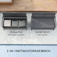 Outsunny 125L Storage Garden Bench, with Cushion - Grey - 4