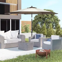 Outsunny 2.7m Garden Parasol Umbrella with 8 Metal Ribs, Tilt and Crank, Outdoor Sunshades for Garden, Patio, Beach, Yard, Coffee - 2