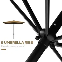 Outsunny 2 x 3(m) Garden Parasol Umbrella, Rectangular Outdoor Market Umbrella Sun Shade with Crank & Push Button Tilt, 6 Ribs, Aluminium Pole, Brown - 6