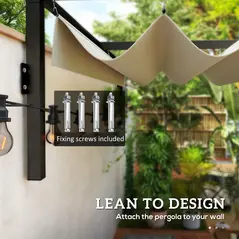 Outsunny 2 x 3(m) Lean To Steel Pergola, with Moving Fabric Canopy - Khaki - 4