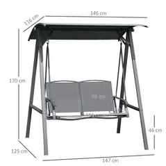 Outsunny 2 Seater Garden Swing Seat Swing Chair, Outdoor Canopy Swing Bench with Adjustable Shade, Metal Frame and Texteline Seat, Dark Grey - 3