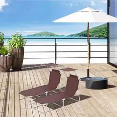 Outsunny 2 Pieces Outdoor Foldable Sun Lounger, 4 Level Adjustable Backrest Reclining Sun Lounger Chair with Angle Adjust Sun Shade Awning for Beach, Garden, Patio, Brown - 2
