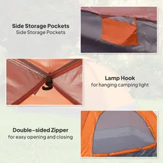Outsunny 2 Person Camping Tent, Dome Tent with Zipped Doors, Storage Pocket, Portable Handy Bag, Orange - 5